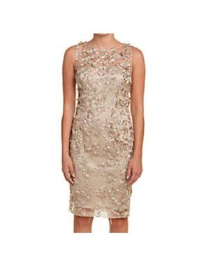 David Meister Dress Womens 4 Tan Lace Overlay Sleeveless Sheath *NWT*